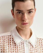 Load image into Gallery viewer, Essentiel Antwerp White Mesh Sleeveless Shirt with Crystal Embellishments
