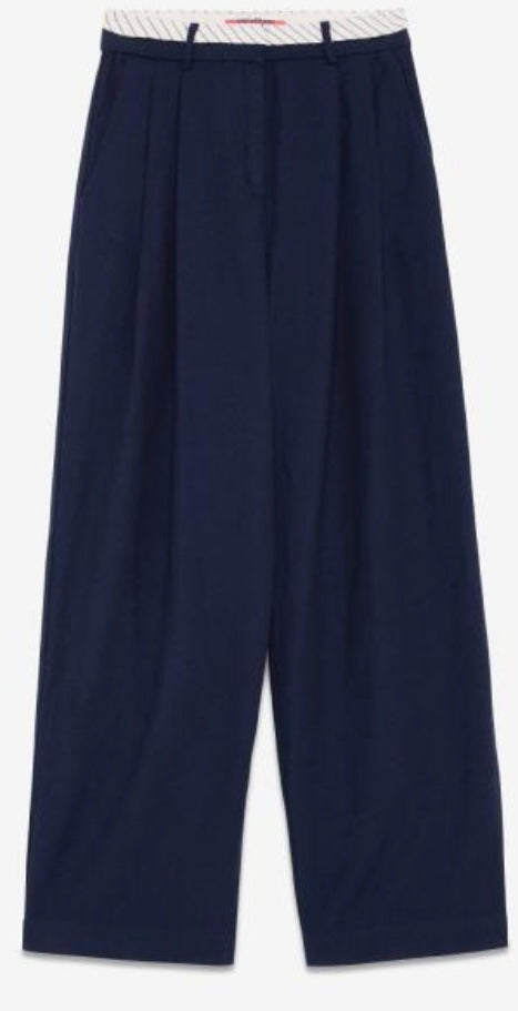 Ottod’Ame Navy Linen blend Slouchy Straight leg Trousers
