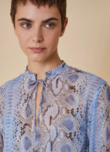 Load image into Gallery viewer, PennyBlack Blue Snake Print Georgette Short Dress
