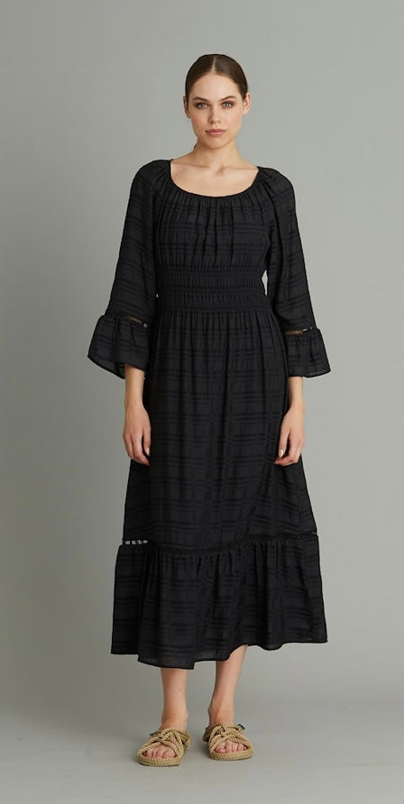 RDF Black Tiered Midi Dress
