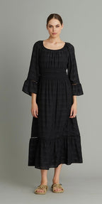 RDF Black Tiered Midi Dress