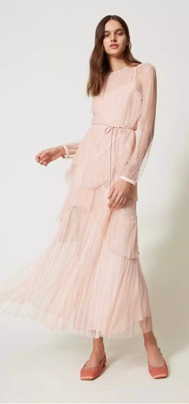 Twinset Milano Cupcake Pink Long pleated Tulle Dress