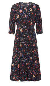 RDF Black Floral Print Midi Dress