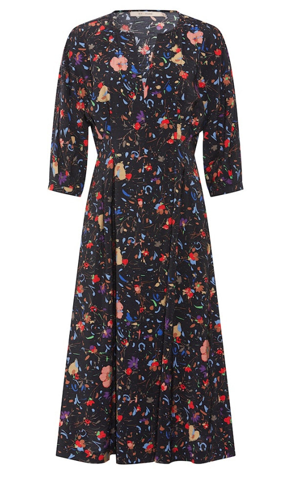 RDF Black Floral Print Midi Dress