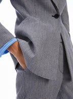 PENNYBLACK Navy Gingham Linen & Cotton Blazer