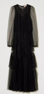 Twinset Milano Black Long Romantic pleated Tulle Dress