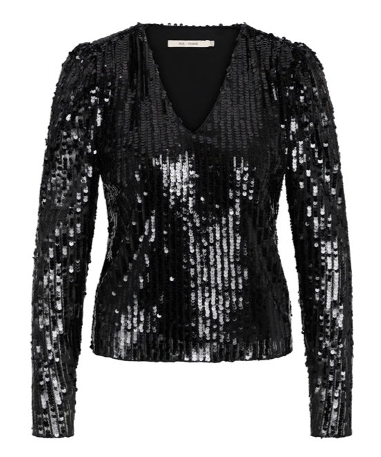 RDF Jet Black Sequins Long Sleeve Top