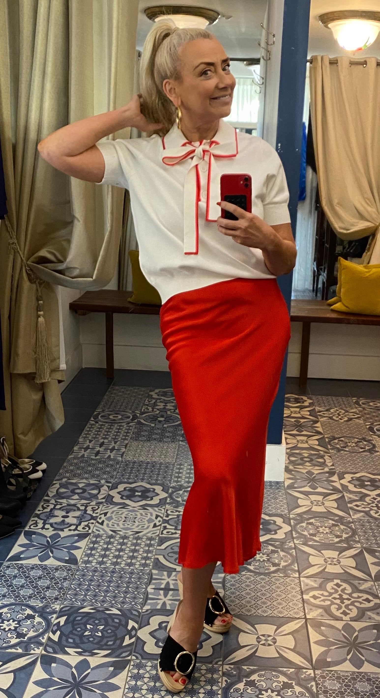 Ottodame Red Satin Slip Skirt