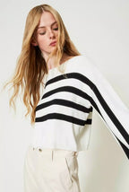 Twinset White with Black Stripe Fine Knit Sweater
