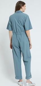 Ottodame Denim Blue Poplin Cotton Jumpsuit