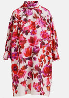 Essentiel Antwerp Pink & Purple Floral Print Mini Dress with High Collar