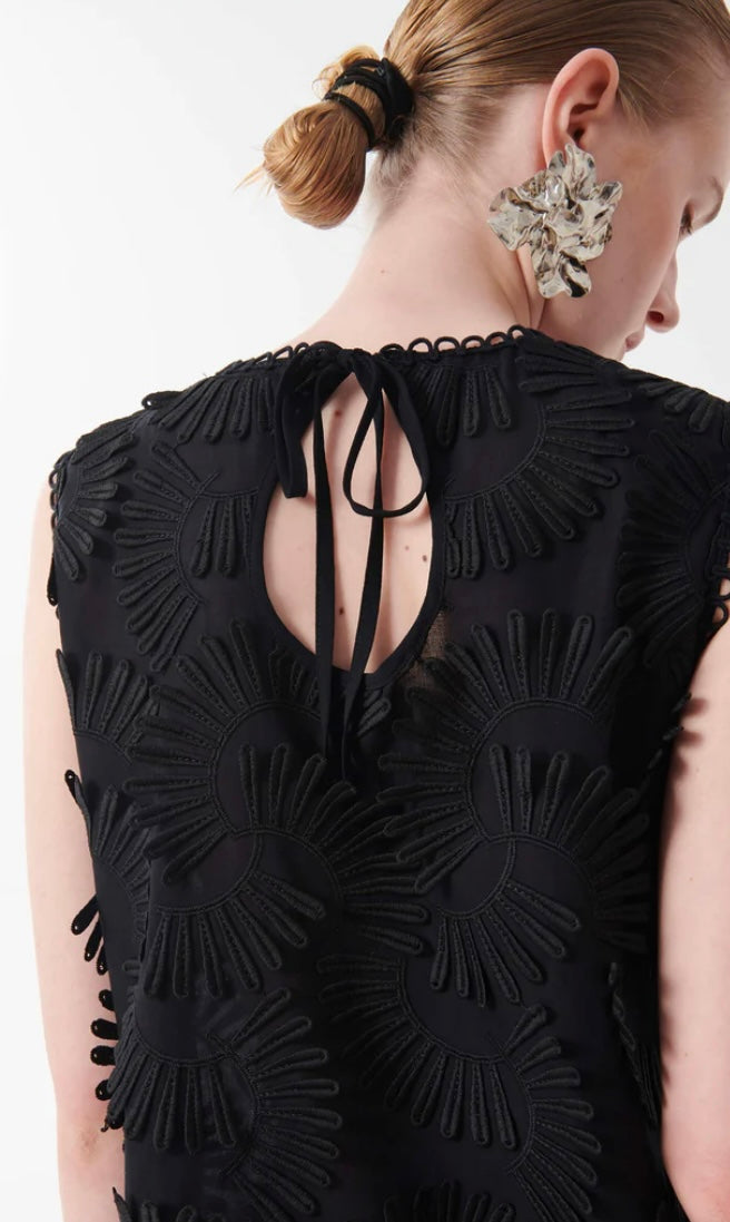 Beatrice B Black Embossed Appliqué Cotton Top  by