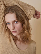 PennyBlack Gold Silk Crochet V-Neck Knit