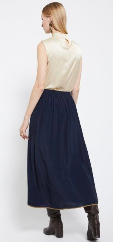 Ottodame Navy Silk Blend Fluid Midi Skirt