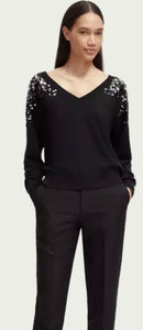 Scotch & Soda Black Fine Knit Sweater with Sequins