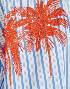 Essentiel Antwerp Blue & White Stripe Shirt with Beaded & Embroidered Motiff