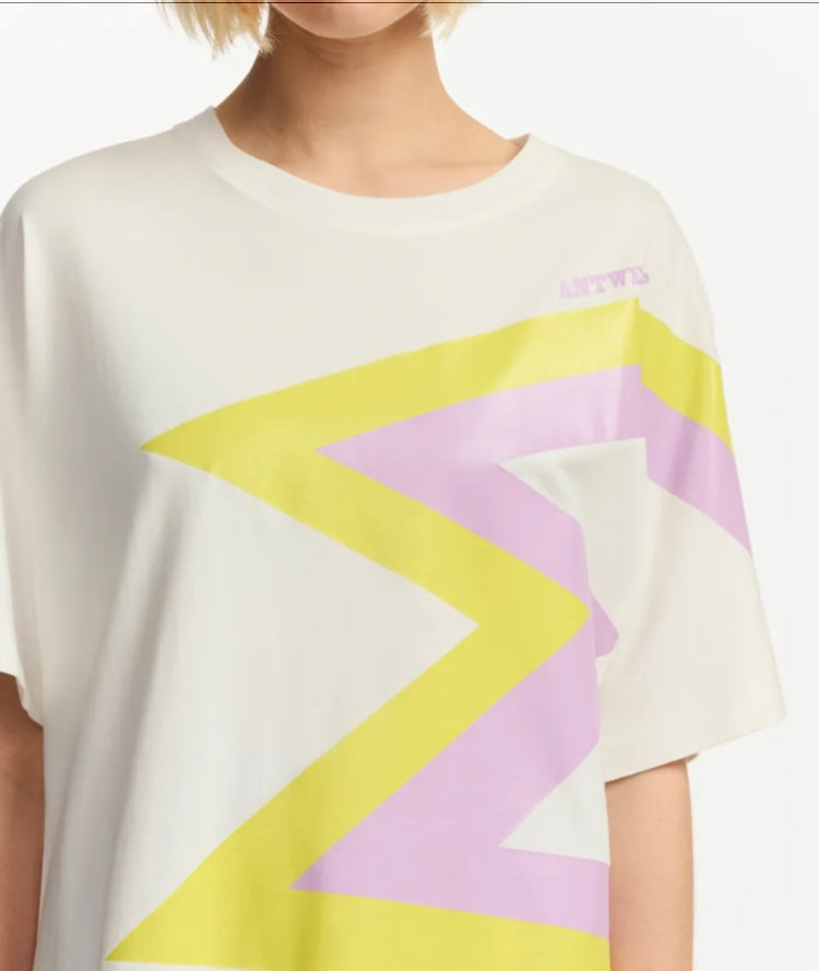 Essentiel Antwerp White Organic T-Shirt with Lilac & Lime Star