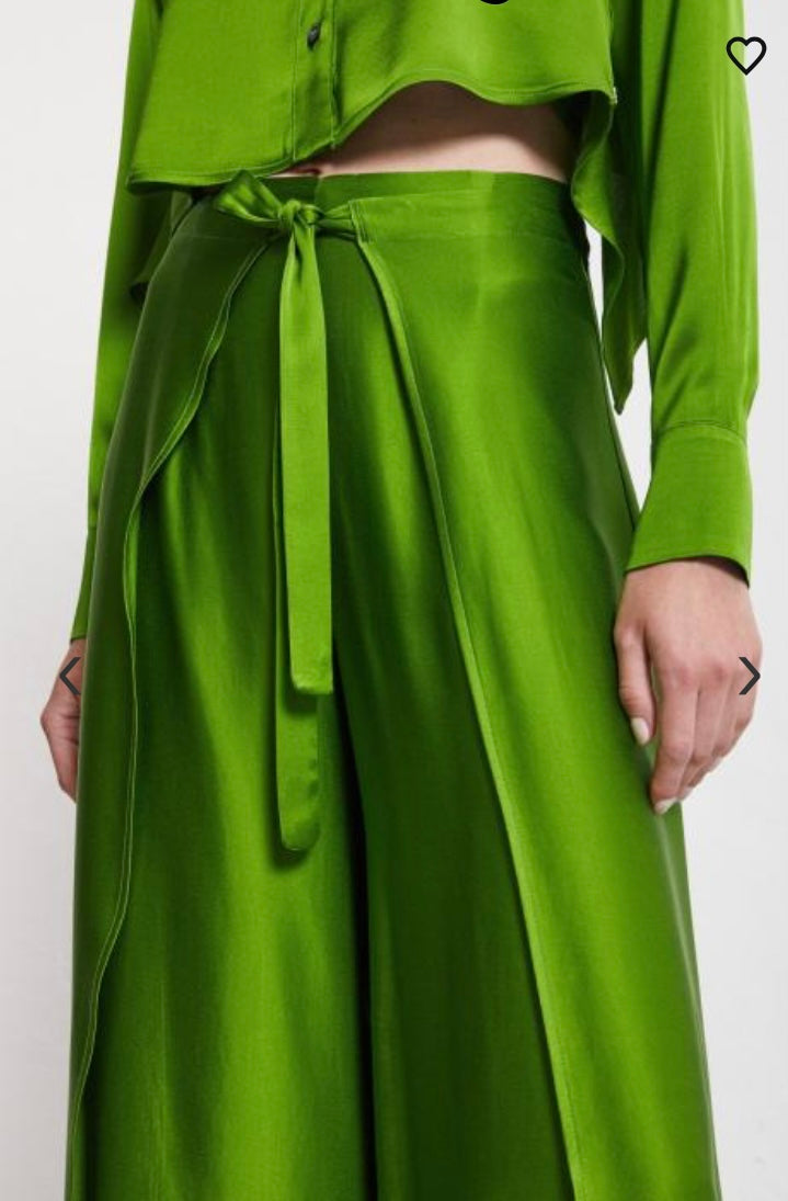 Ottod’Ame Green Satin Sarong Palazzo Pants