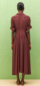 Beatrice B Chocolate Silk Dress with Pleated waist