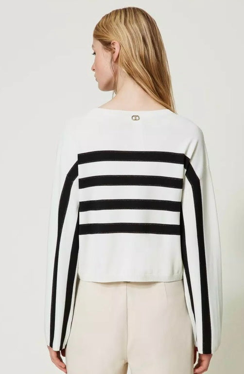 Twinset White with Black Stripe Fine Knit Sweater
