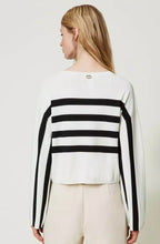 Load image into Gallery viewer, Twinset White with Black Stripe Fine Knit Sweater

