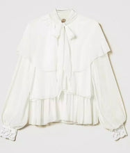 Load image into Gallery viewer, Twinset Milano Snow White Georgette Blouse with Frill &amp; Lace
