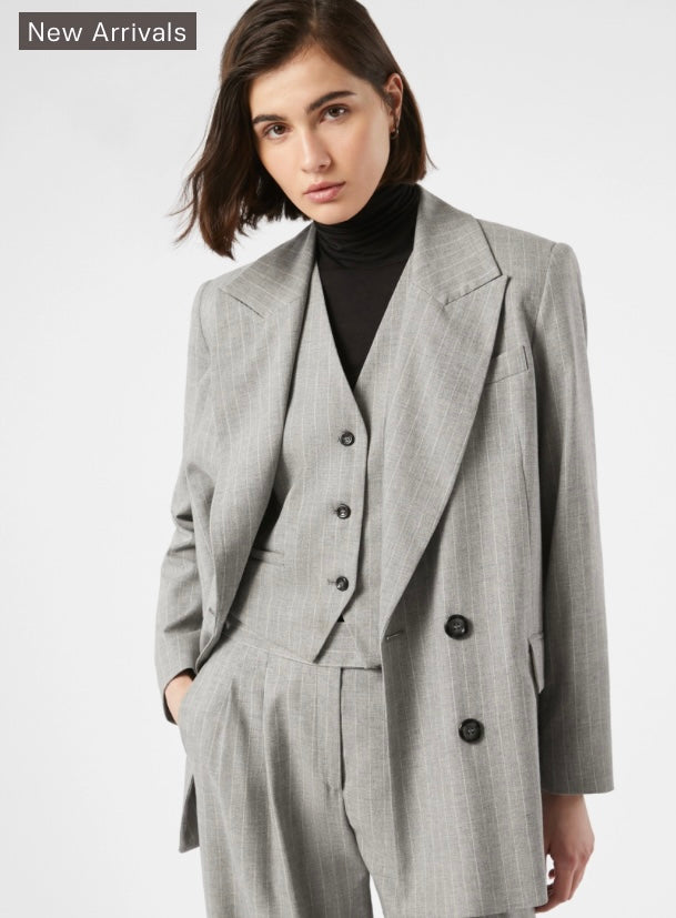 PENNYBLACK Grey Pinstripe Double Breasted Boyfriend Blazer