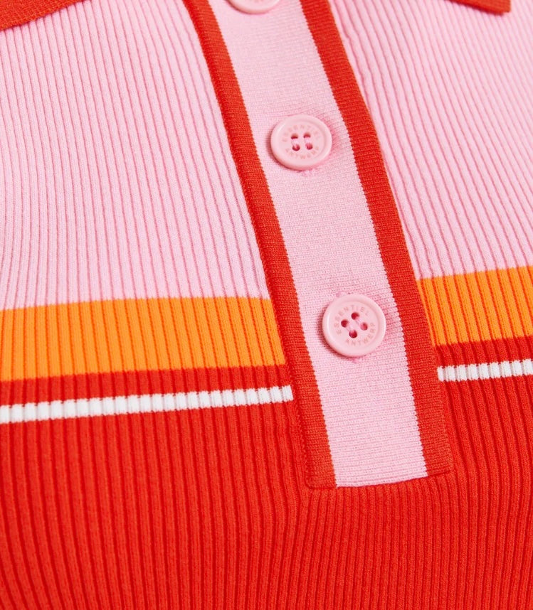 Essentiel Antwerp Red / Pink Fine Knit Polo Top