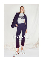 Twinset Navy Cropped Trousers with Oval T Buttons