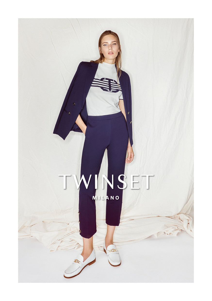 Twinset Navy Cropped Trousers with Oval T Buttons