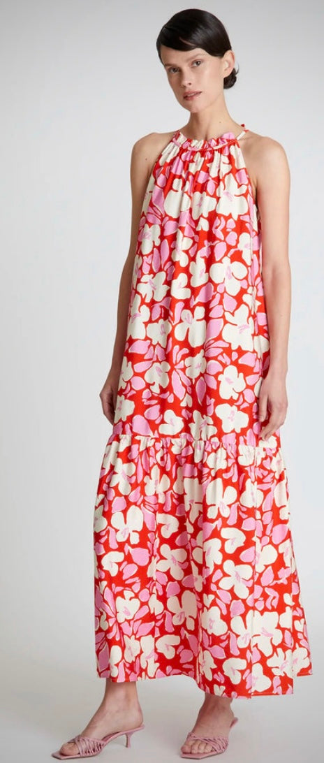 Compania Fantastica Pink & Red Floral Halter-Neck Long Dress