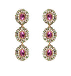 St. Erasmus Triple Crystal Claudia Earrings in Pink & Green