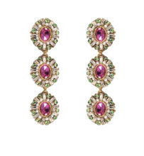 Load image into Gallery viewer, St. Erasmus Triple Crystal Claudia Earrings in Pink &amp; Green
