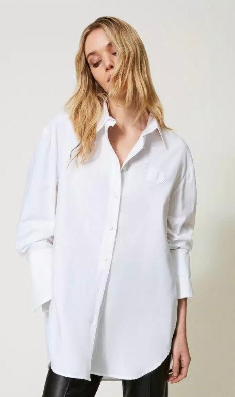 Twinset White Tuxedo Long Shirt with removable cuffs