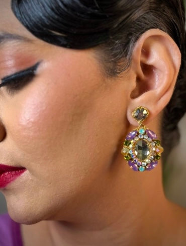 St. Erasmus Antique Lilac Crystal Oval Drop Earrings