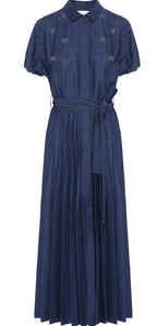 Beatrice B Indigo Peated & Hand Embroidered Denim Dress