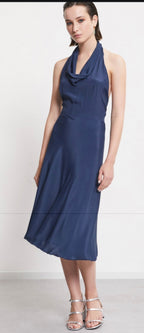 Otto’dame Navy Silk Halter-Neck Silk Blend Dress