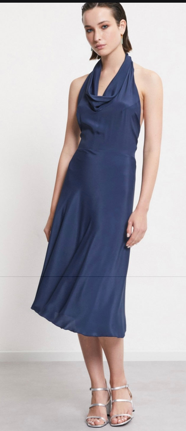 Otto’dame Navy Silk Halter-Neck Silk Blend Dress