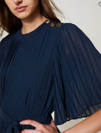 Twinset Milano Navy Pleated Georgette Short Dress