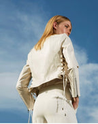 Twinset Cream Vegan Leather Biker Jacket