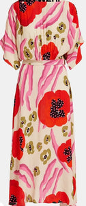 Essentiel Antwerp Red & Pink Flared Abstract Print Dress