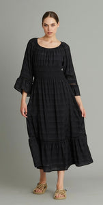 RDF Black Tiered Midi Dress