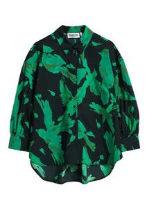 Essentiel Antwerp Black & Green Taffeta Puffed Sleeved Shirt