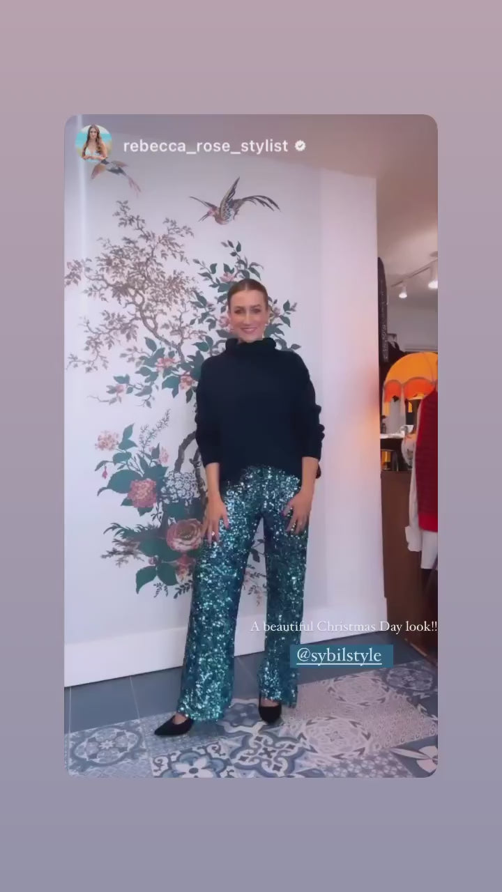 Ottod’Ame Blue Sequin Palazzo Pants