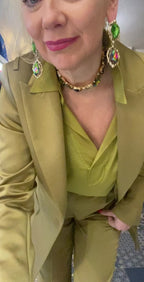 Beatrice B Khaki Classic Silk Blouse