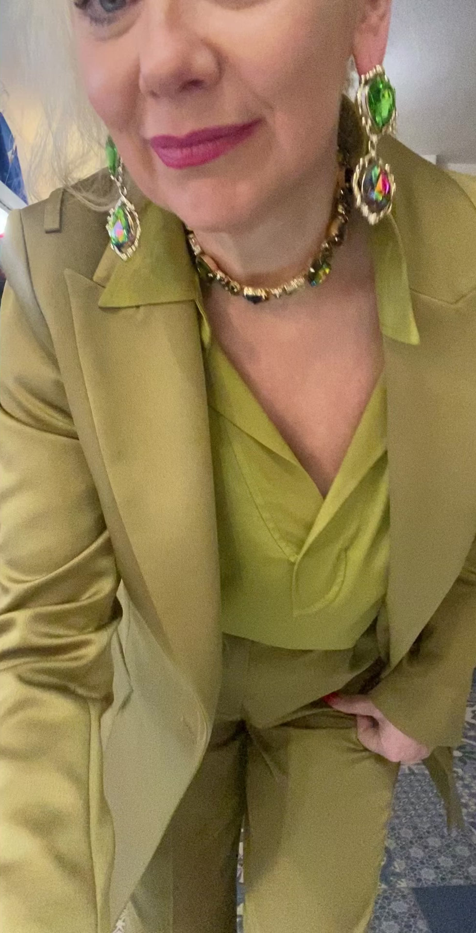 Beatrice B Khaki Classic Silk Blouse