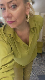 Beatrice B Khaki Classic Silk Blouse