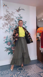 Beatrice B Olive Green Silk Taffeta Skirt