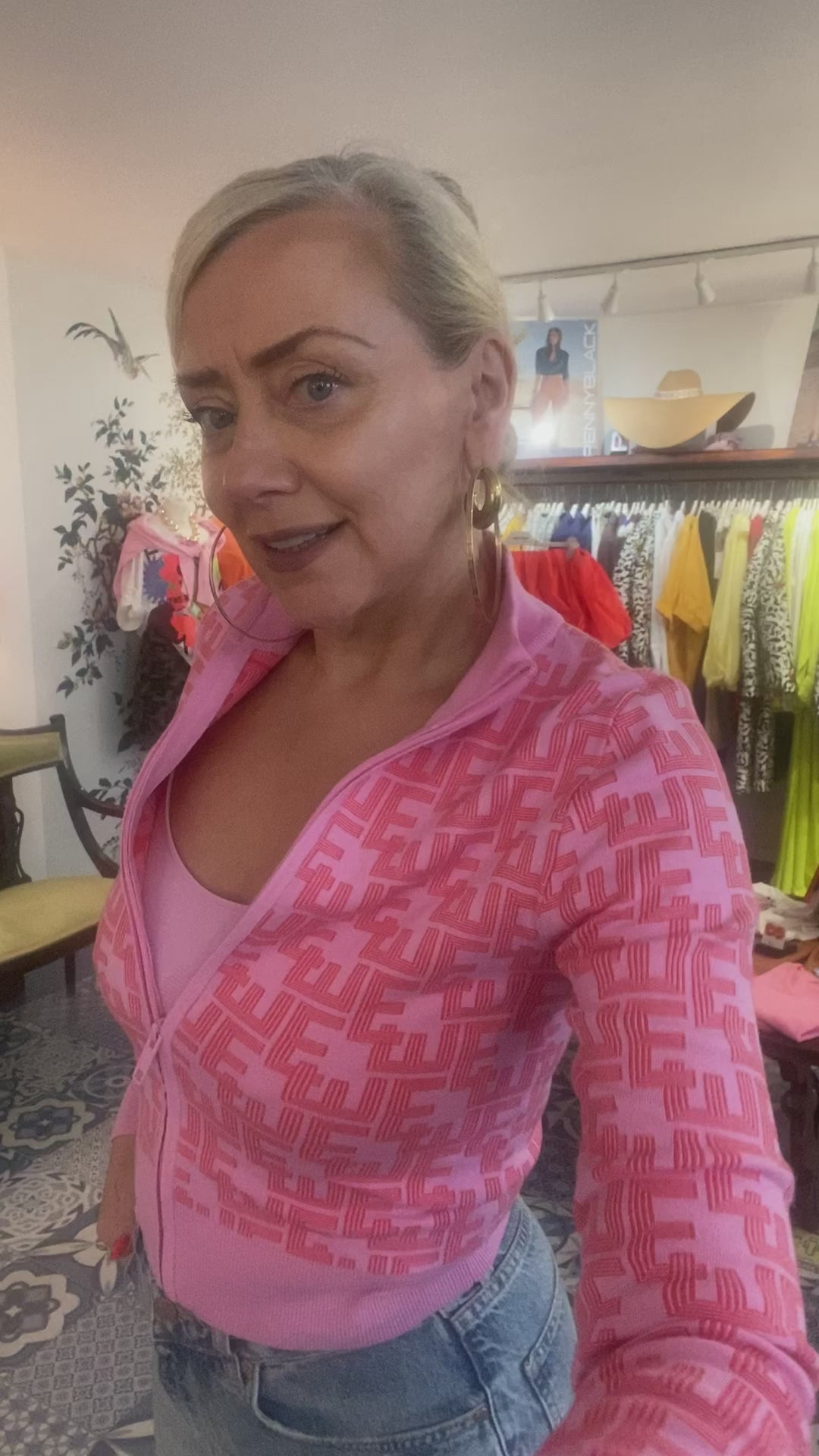 Essentiel Antwerp Pink Jacquard Zippy Jacket