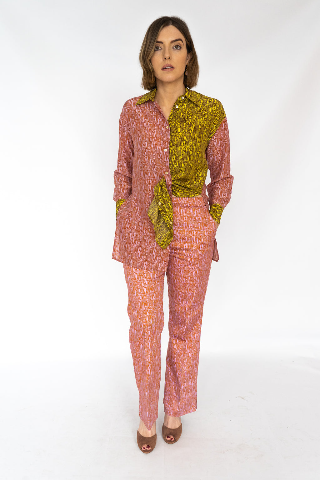 BEATRICE B PATCHWORK TROUSERS WITH SCRATCH PRINT